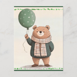 Grönt Svettbjörn med kulört scarf Vykort