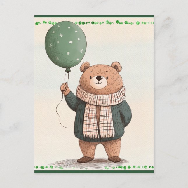 Grönt Svettbjörn med kulört scarf Vykort (Framsida)