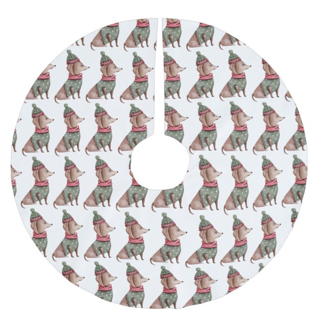 Grönt Sweater & Hat Dachshund Julgran Skirt Julgransmatta Borstad Polyester (Framsidan)