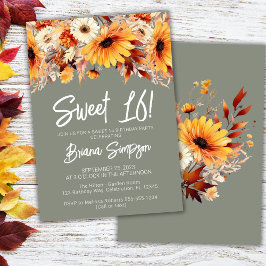 Grönt Sweet 16 Birthday Fall Blommigt Inbjudningar