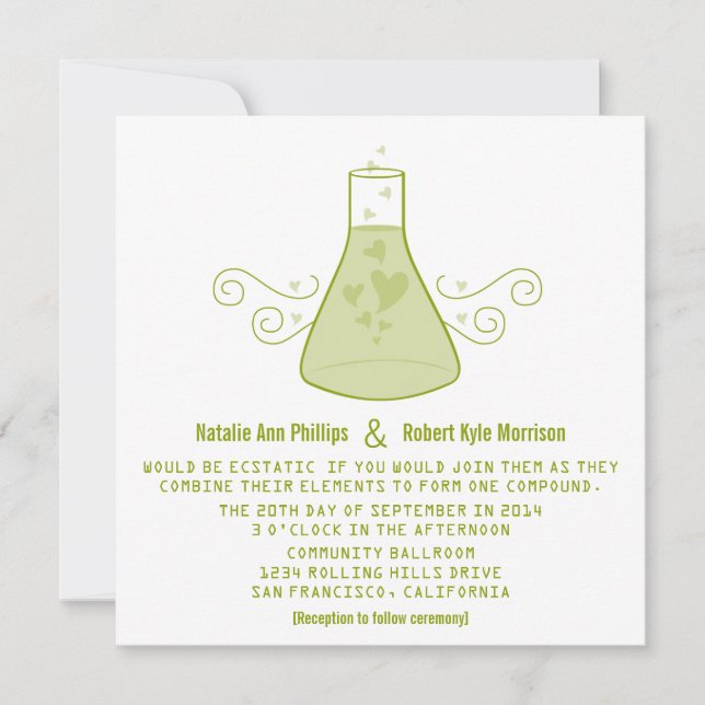Grönt Sweet Chemistry Wedding bjudande Inbjudningar (Framsida)