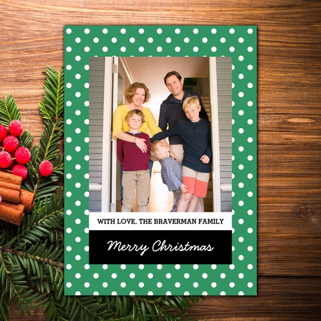 Grönt Sweet Polka Dot-Helgdag-foto-plattkort Julkort (Green Sweet Polka Dot Holiday Photo Card)