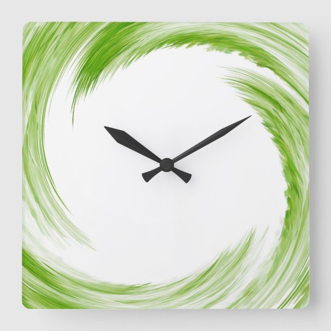Grönt Swirl Abstrakt Art. 2 Fyrkantig Klocka (Framsida)