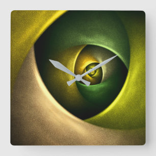 Grönt Swirl Blommigt Modern Abstrakt Art Mönster # Fyrkantig Klocka
