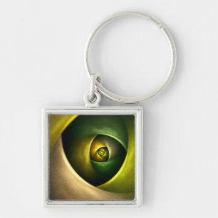 Grönt Swirl Blommigt Modern Abstrakt Art Mönster # Fyrkantig Silverfärgad Nyckelring