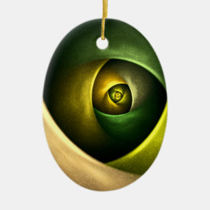 Grönt Swirl Blommigt Modern Abstrakt Art Mönster # Julgransprydnad Keramik