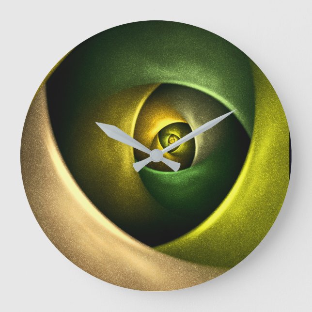 Grönt Swirl Blommigt Modern Abstrakt Art Mönster # Stor Klocka (Framsida)