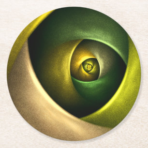 Grönt Swirl Blommigt Modern Abstrakt Art Mönster # Underlägg Papper Rund