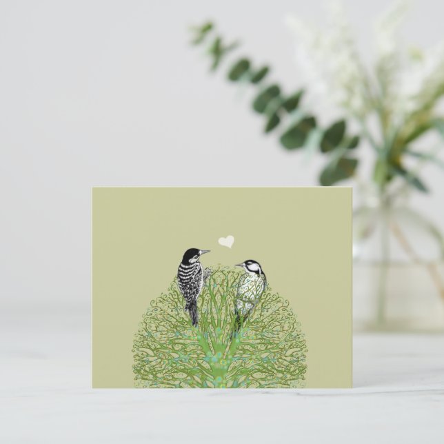 Grönt Swirl Kärlek OSA med Vintage fåglar Kort (Stående Fram)