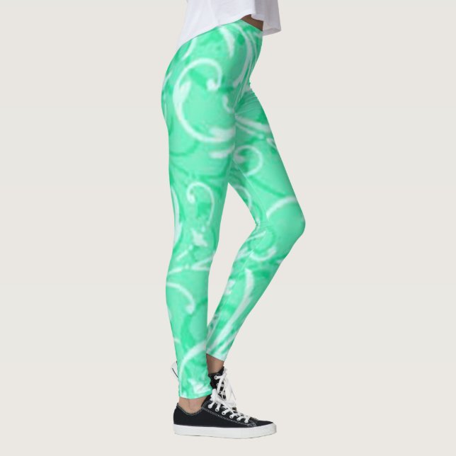 Grönt Swirl Mönster Leggings (Höger)