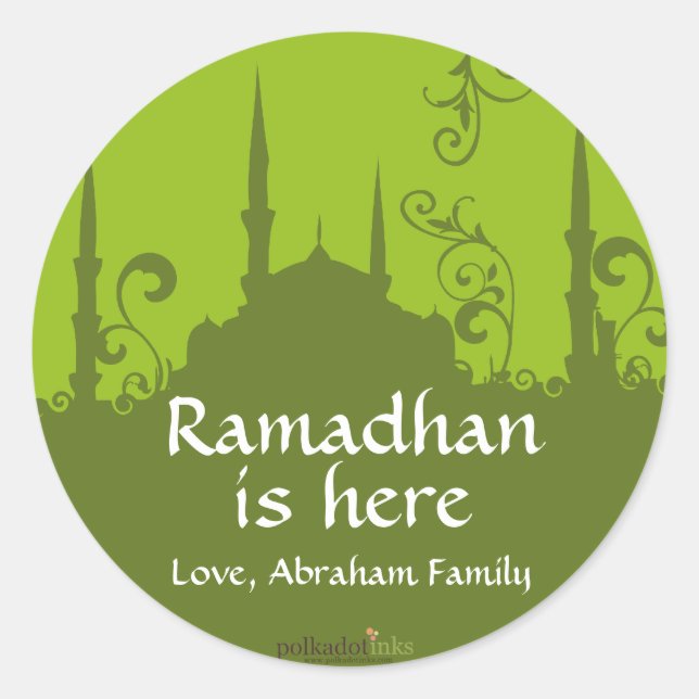 Grönt Swirl Mosque Stickers Runt Klistermärke (Framsida)