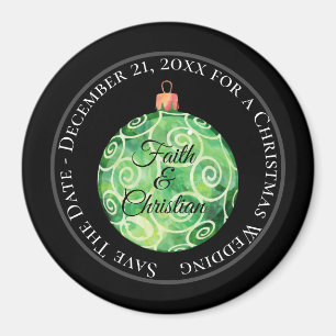Grönt Swirls jul Ornament/Spara datum Magnet