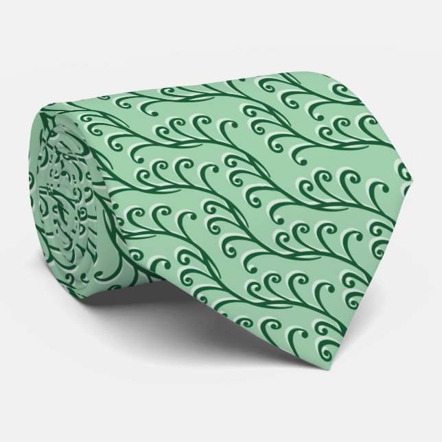 Grönt Swirly Vines Neck Tie Slips (Rullad)