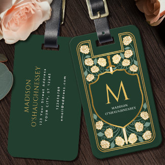 Grönt Sword Shield Medieval Fantasy Monogram Bagagebricka