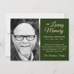 Grönt Sympathy Funeral Memory TACK Photo Kort