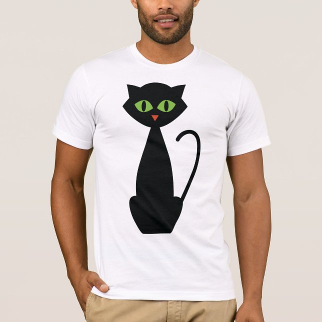 Grönt synad svart katt t shirt (Framsida)
