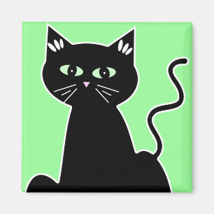 Grönt synad svart katttecknadkonst magnet