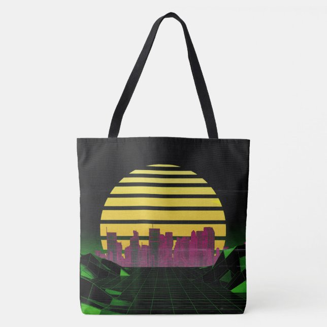 Grönt Synthwave All-over-Print Tote Tygkasse (Framsida)