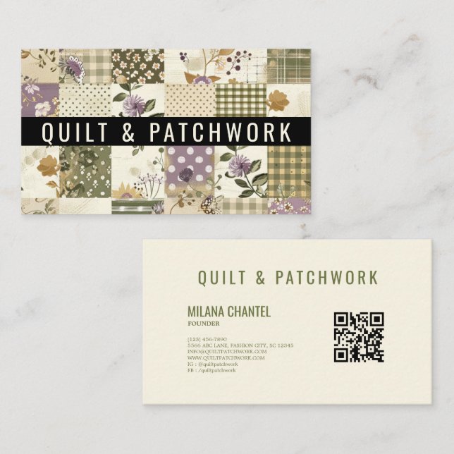 Grönt Syren Kvist Kuddvar Patchwork Handgjorda Klä Visitkort (Fram/baksida)