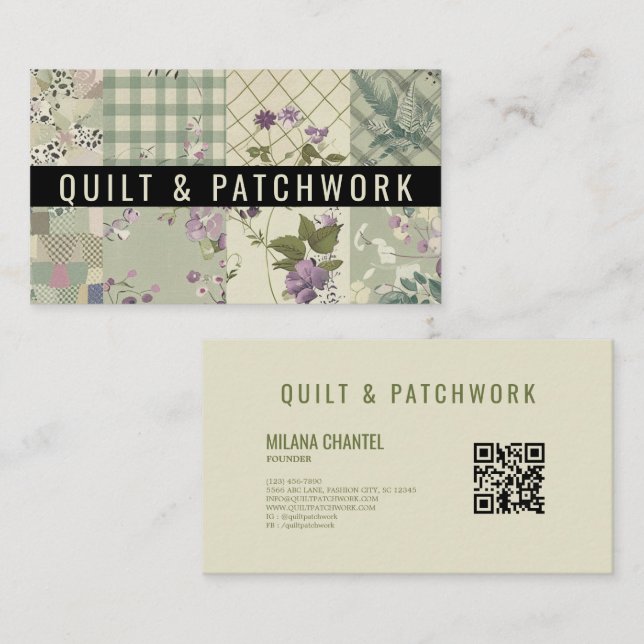 Grönt Syren Kvist Kuddvar Patchwork Handgjorda Klä Visitkort (Fram/baksida)