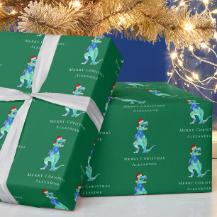 Grönt T-Rex Dino Personlig Boy Namn Presentpapper