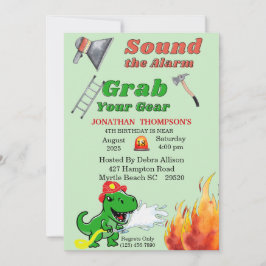 Grönt T Rex Firemans 4e födelsedagen Party-inbjuda Inbjudningar