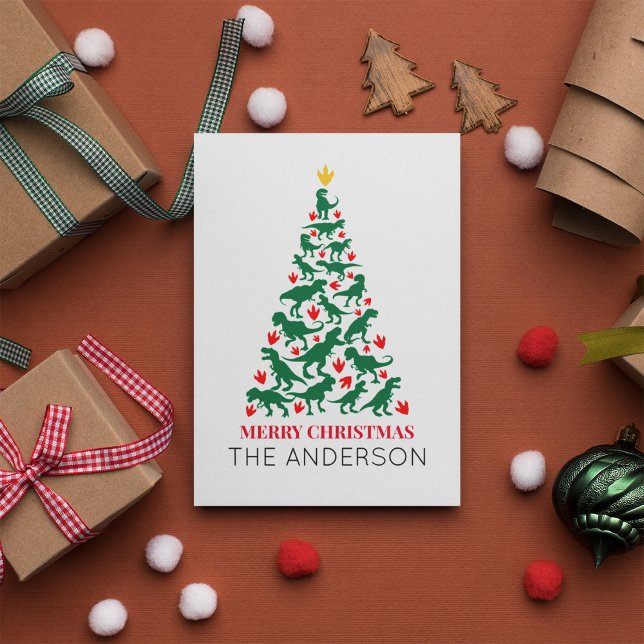Grönt T Rex Julgran Red Tass Vykort (Skapare uppladdad)