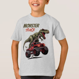 Grönt T-Rex Red Monster Lastbil Kids T Shirt