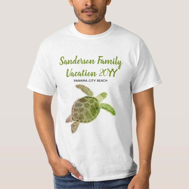 Grönt T-Shirt för Family Vacation Sea Turtle (Framsida)