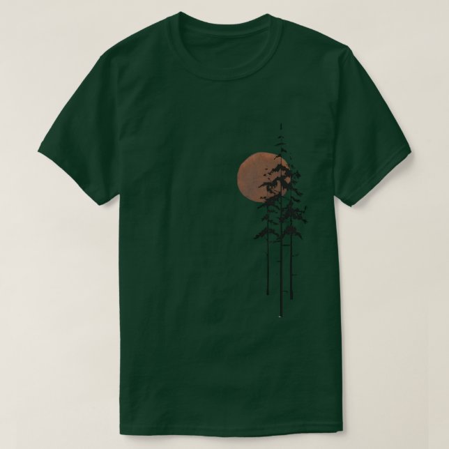 Grönt T-Shirt med Måne och skogsdesign (Design framsida)