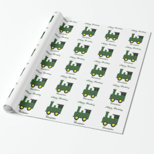 Grönt tågfödelsedag presentpapper