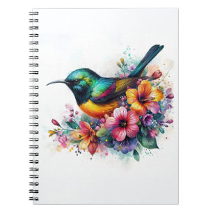 Grönt-Tail Sunbird Watercolor Art Anteckningsbok