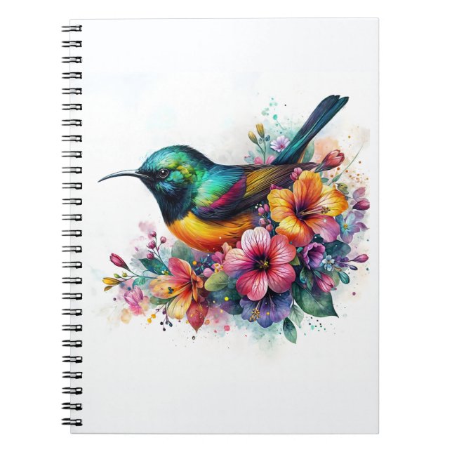 Grönt-Tail Sunbird Watercolor Art Anteckningsbok (Framsidan)