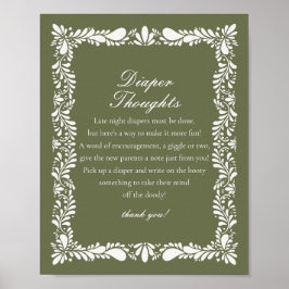 Grönt Talavera Tile Diaper Thoughts Baby Shower Poster