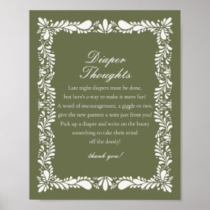 Grönt Talavera Tile Diaper Thoughts Baby Shower Poster