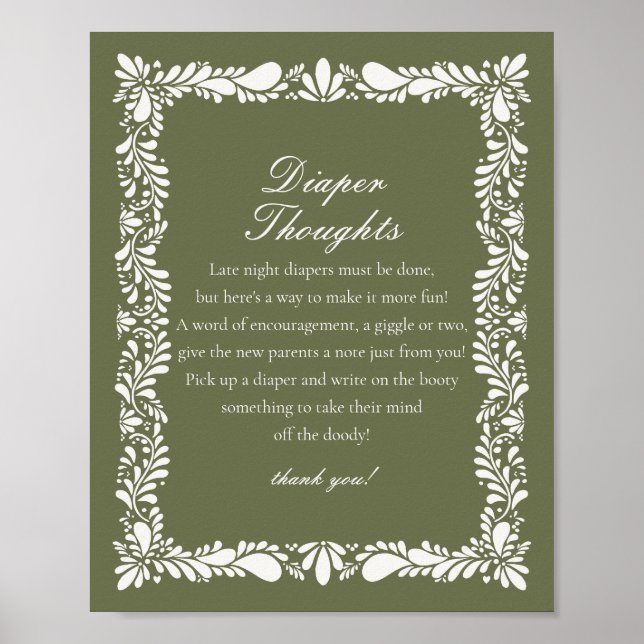 Grönt Talavera Tile Diaper Thoughts Baby Shower Poster (Framsidan)