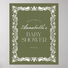 Grönt Talavera Tile Fiesta Baby Shower Välkommen Poster