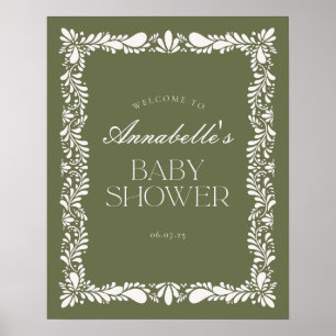 Grönt Talavera Tile Fiesta Baby Shower Välkommen Poster