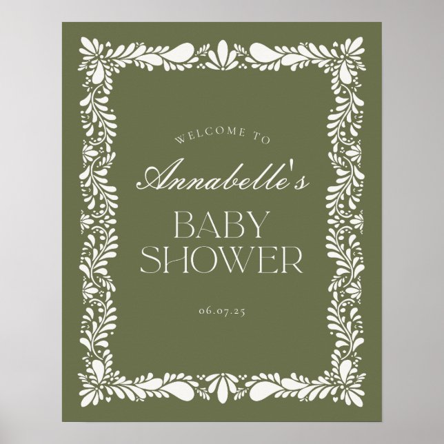 Grönt Talavera Tile Fiesta Baby Shower Välkommen Poster (Framsidan)