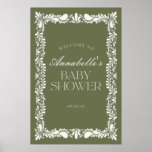 Grönt Talavera Tile Fiesta Baby Shower Välkommen Poster (Framsidan)