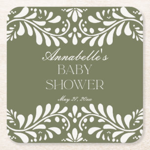 Grönt Talavera Tile Spain Fiesta Baby Shower Underlägg Papper Kvadrat