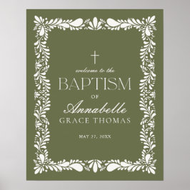 Grönt Talavera Tile Spain Fiesta Baptism Välkommen Poster