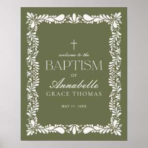 Grönt Talavera Tile Spain Fiesta Baptism Välkommen Poster