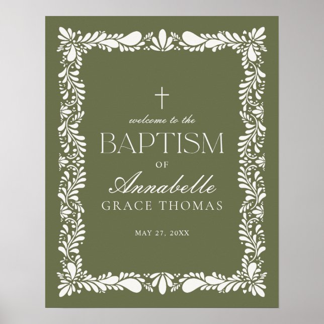 Grönt Talavera Tile Spain Fiesta Baptism Välkommen Poster (Framsidan)