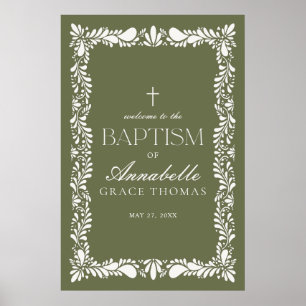 Grönt Talavera Tile Spain Fiesta Baptism Välkommen Poster