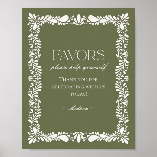 Grönt Talavera Tile Spain Fiesta Favors Sign Poster (Framsidan)