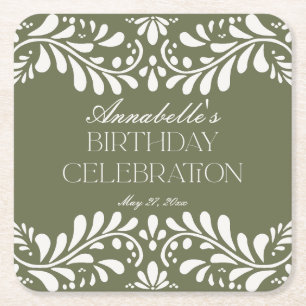 Grönt Talavera Tile Spain Fiesta Födelsedagsfest Underlägg Papper Kvadrat