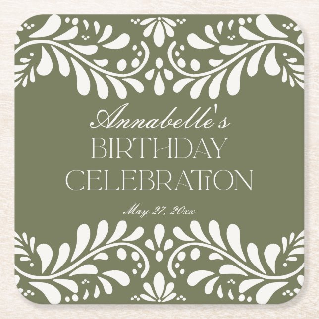 Grönt Talavera Tile Spain Fiesta Födelsedagsfest Underlägg Papper Kvadrat (Framsidan)