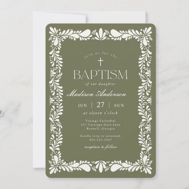Grönt Talavera Tile Spansk Fiesta Baptism Inbjudningar (Framsida)