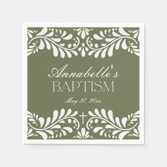 Grönt Talavera Tile Spansk Fiesta Baptism Pappersservett (Framsidan)